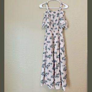 White green floral pattern off shoulder long dress